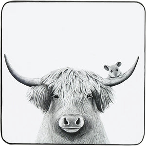 Animal Antics Highland Cow and Mouse 4.25" Coaster