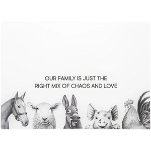 Animal Antics Glass Cutting Board Animal Antics Our Family Is Just the Right Mix of Chaos and Love Cutting Boards