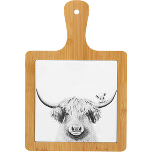 Animal Antics Highland Cow Bamboo & Ceramic Tile Trivet