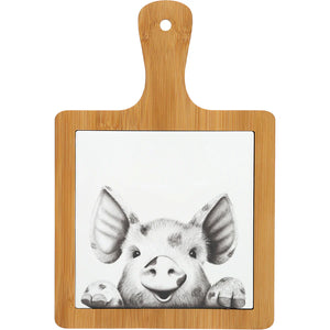 Animal Antics Pig Bamboo & Ceramic Tile Trivet