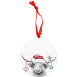 Animal Antics Highland Cow and Mouse 4" Ceramic Holiday Ornament