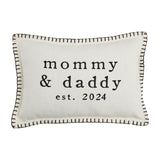 Mommy & Daddy Est. 2024 Pillow Cotton Lumbar Pillow with Stitch Trim