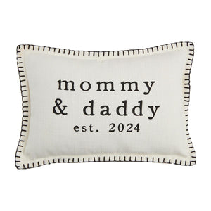 Mommy & Daddy Est. 2024 Pillow Cotton Lumbar Pillow with Stitch Trim