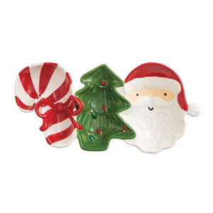 Sculpted Santa, Candy Cane, and Christmas Tree Whimsy Christmas Triple Server, 11.5"