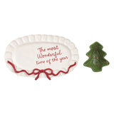 The Most Wonderful Time of the Year Red Bow Platter & Green Tree Tidbit Bowl Dish Set of 2, 11.25"