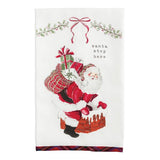 Nostalgic Christmas Printed Towel Through the Chimney Santa Stop Here