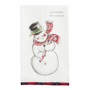 Nostalgic Christmas Printed Towel Snowman with Candy Cane Celebrate the Season