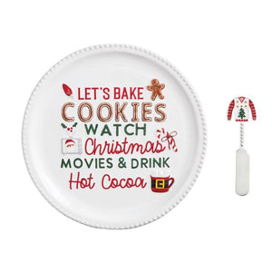 Let's Bake Cookies Watch Christmas Movies  Round Platter and Ugly Sweater Spreader Set of 2, 10"