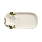 White 3-Dimentional Flower Oblong Plate