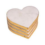 White Heart Marble Coaster with Gold Foil Edges Set of 4