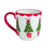 Christmas Hand Painted Potted Topiary Greens Trees with Red Bow Top Ceramic Mug