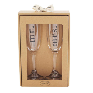 Mud Pie Mr. & Mrs. Champagne Flutes Set of 2