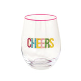Beaded Cheers Stemless Wine Glass