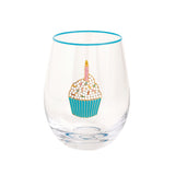 Beaded Cupcake with Candle Stemless Wine Glass