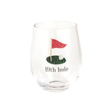 19th Hole Flag Jeweled Golf Stemless Wine Glass