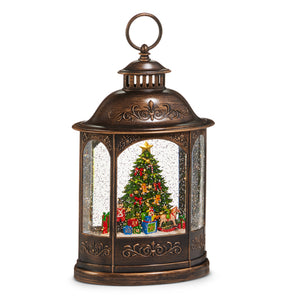 11" Evergreen Tree with Toys Musical Lighted Water Lantern Plays O' Christmas Tree