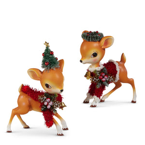 7.5" Retro Holiday Fawn Deer Figurine