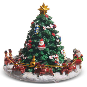 6.25" Animated Musical Santa Sleigh and Reindeers Go Around The Tree Plays O' Christmas Tree