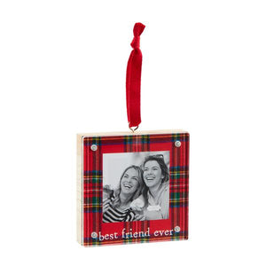 Best Friend Ever Wood & Acrylic Frame Holiday Ornament with Ribbon Loop Hanger, 4"