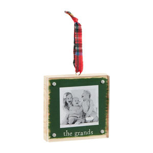 The Grands Wood & Acrylic Frame Holiday Ornament with Ribbon Loop Hanger, 4"
