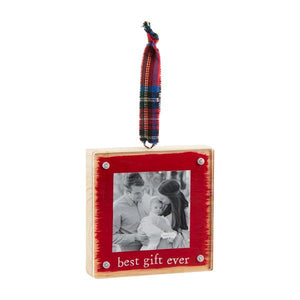 Best Gift Ever Wood & Acrylic Frame Holiday Ornament with Ribbon Loop Hanger, 4"