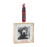 Top Dog Wood & Acrylic Frame Holiday Ornament with Ribbon Loop Hanger, 4"