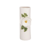 White Flower with Leaves Bud Vase 6.5"