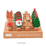 Christmas Light-Up Bottle Stoppers with Reindeer, Santa, Gingerbread Man, or Green Tree, 3"