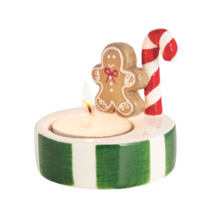 Gingerbread Man with Candy Cane Holiday Tealight Holder, 3"