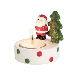 Santa with Green Tree Holiday Tealight Holder, 3"