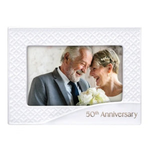 50th Anniversary Raised Pattern Ceramic Picture Frame with Gold Foil Accents Holds 4"x6" Photo