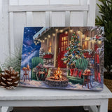 Glowing Campfire Ski Retreat Cabin Lighted Canvas with Easel Back 8"x6"