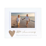 50th Anniversary with Gold Heart Picture Frame Holds 4"x6" Photo