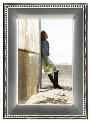 2-Tone Metal Beaded Picture Frame Holds 4"x6" Photo