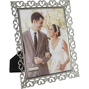 Enchanted Hearts Pierced Silver Metal with Jewels Wedding Picture Frame Holds 8"x10" Photo