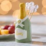 Champagne Bottle Tooth Pick Holder with 20 Pearl Cocktail Picks