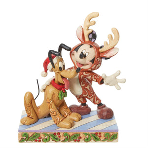 Jim Shore Disney Traditions Mickey Reindeer w/ Pluto Santa
