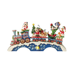 isney Jim Shore Mickey & Friends Christmas Train LED Lighted Musical 16.5"x8.75" Christmas Cheer On Track