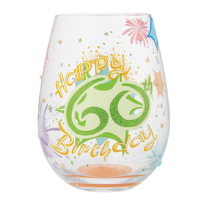 Happy 60th Stemless Wine Glass