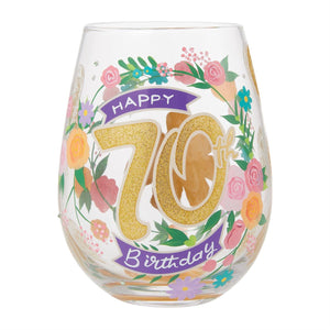 Happy 70th Stemless Wine Glass