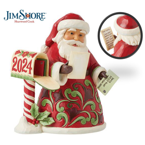 Jim Shore Dated 2024 Santa Reading Mail "Dear Santa Claus" Figurine, 7.5" Gold Crown Exclusive