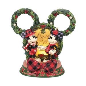 Disney Jim Shore Mickey & Minnie Holiday Light Up Diorama 7.75" Figurine Magical Winter Moments