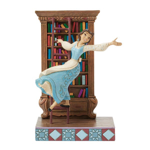 Disney Jim Shore Blue Dress Belle with Bookshelf 7.63" Figurine A World Of Books