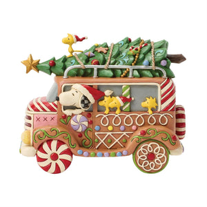 Jim Shore Peanuts Snoopy and Woodstock in Gingerbread Cookie Van 5.71" Figurine