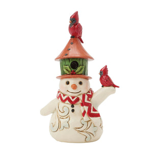 Jim Shore Snowman with Cardinals and Birdhouse Hat 4.53" Mini Figurine