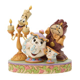 Disney Jim Shore Beauty and the Beast Lumiere, Mrs. Potts, and Cogsworth, the Heart of the Castle Figurine 4.6"