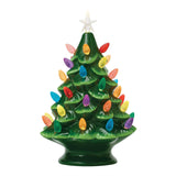 Nostalgic Retro Battery Operated Lighted Christmas Blow-Mold Green Tree with Multi-Color Bulbs 13"