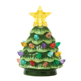 Battery Operated Lighted Ceramic Christmas Green Mini Tree with Multi-Color bulbs 4.5"