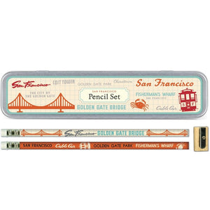 Vintage San Francisco Pencil Set with 10 Pencils in a Tin Box and 1 Sharpener