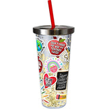 Teacher Sticker Art Acrylic Glitter Cup with Straw 20 Oz.